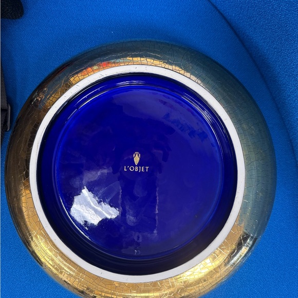 L’OBJET Gold Crackled and Cobalt Blue Centerpiece Decorative Bowl - Picture 7 of 10